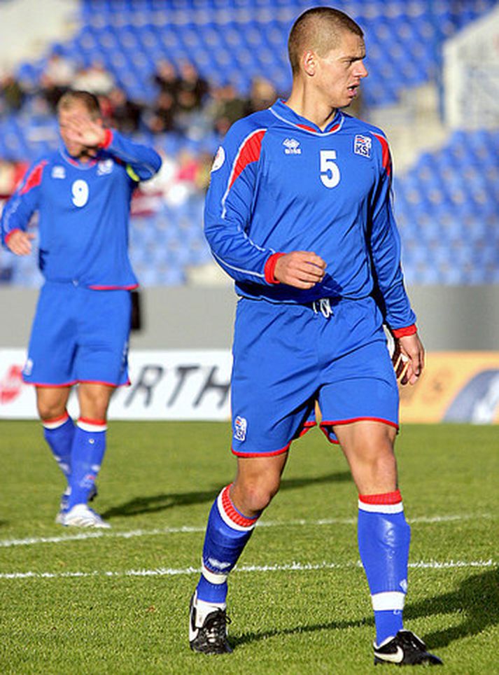 Ívar Ingimarsson í sínum síðasta landsleik á Laugardalsvelli, gegn Lettum í síðasta mánuði.