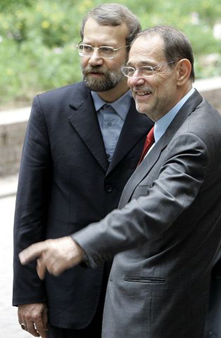 Larijani og Solana Fulltrúar Írans og Evrópusambandsins.