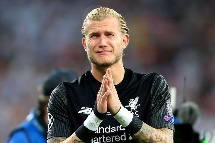 Loris Karius grætur eftir úrslitaleik Meistaradeildarinnar á móti Real Madrid árið 2018.