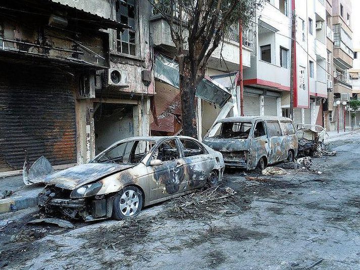 Eyðilegging Miklar skemmdir eru í borginni Duma eftir sprengjuárásir.
nordicphotos/AFP