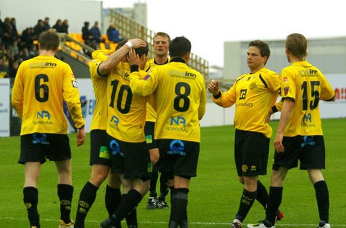 Skagamenn fagna hér marki fyrr í sumar.