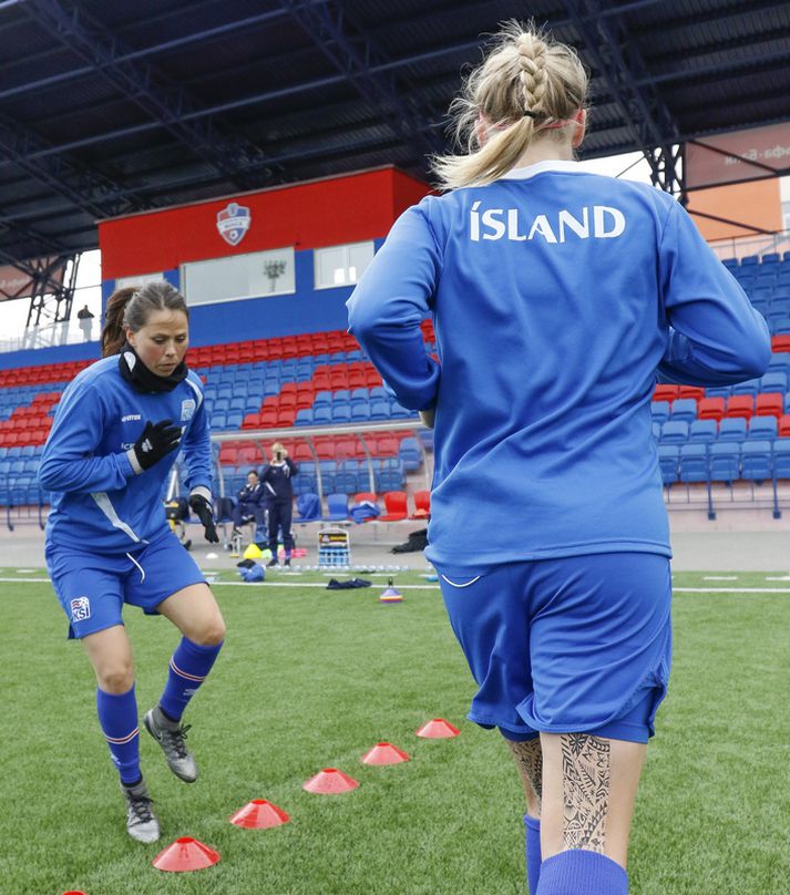 Sara Björk Gunnarsdóttir á æfingu með landsliðinu.