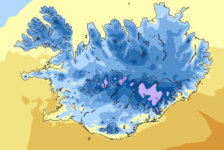 Hitaspá Veðurstofu Íslands fyrir nóttina.