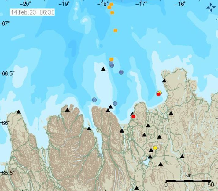 Skjálftrnir eru á jaðri svæðisins sem jarðskjálftamælanet Veðurstofunnar getur fundið með góðu móti.