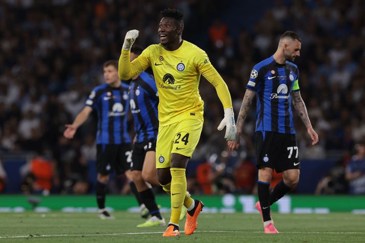 Andre Onana lék með Internazionale í úrslitaleik Meistaradeildarinnar á móti Manchester City í vor.