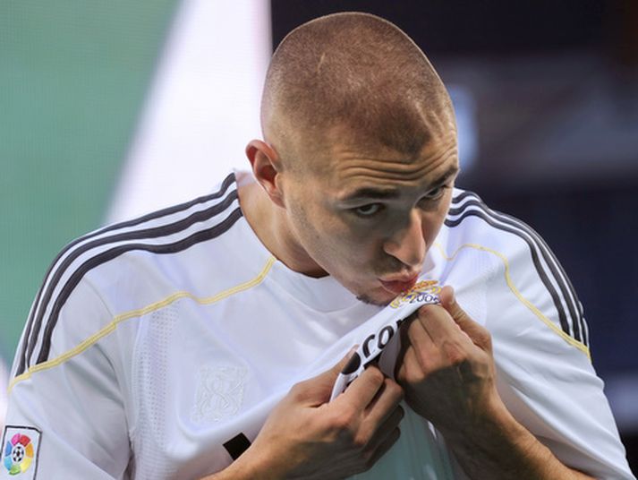 Karim Benzema á fundinum í dag.