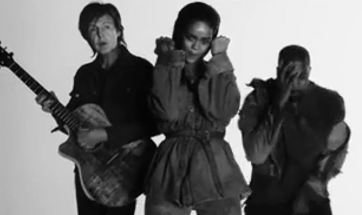 Paul McCartney, Rihanna og Kanye West taka sig vel út saman.