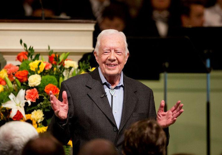 Jimmy Carter að kenna í sunnudagsskóla í kirkju í heimabæ sínum, Plains í Georgíu árið 2015.