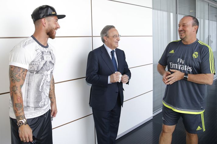 Ramos, Benitez og Florentino Perez, forseti Real Madrid.