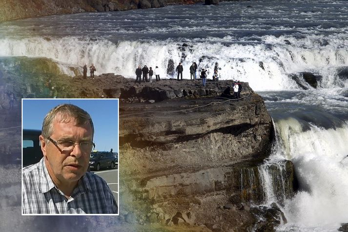 Erfiðar aðstæður við Gullfoss í dag. 