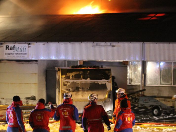 Björgunarsveitin þurfti meðal annars að sinna brunastörfum. Myndina tók Brynjar Ásmundsson, Björgunarsveitarmaður á Suðurnesjum.