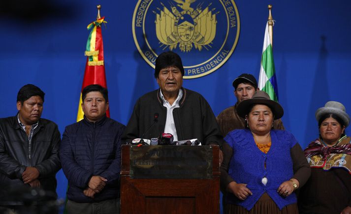 Evo Morales ávarpaði þjóð sína í gær.