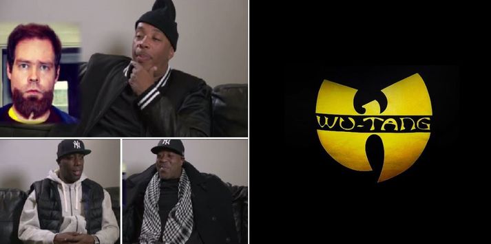 U-God, Inspectah Deck og Cappadonna virða fyrir sér skegg Arnaldar, sem eins og sjá má er nákvæm eftirlíking merki Wu-Tang.