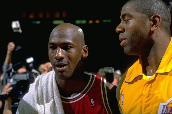 Magic Johnson og Michael Jordan.