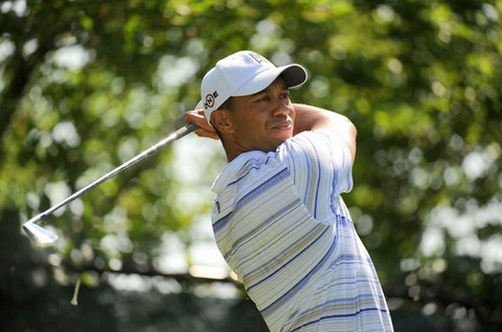 Tiger Woods á Hazeltine-vellinum í gær.