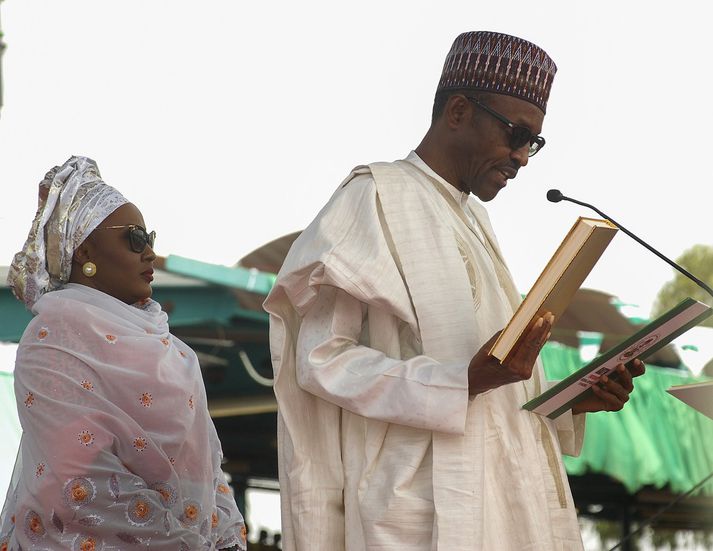 Hjónin Aisha Buhari og Muhammadu Buhari.