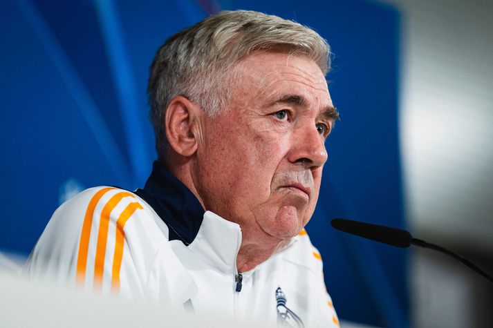 Carlo Ancelotti var áhyggjufullur á blaðamannafundinum vegna ástandsins á Spáni.