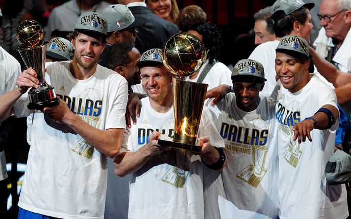 Nowitzki, Kidd, Perry og Marion fagna NBA-titlinum í Miami