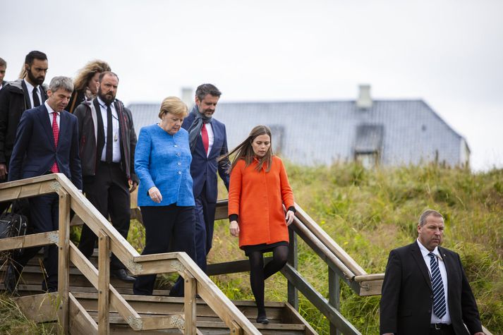 Katrín Jakobsdóttir forsætisráðherra og Angela Merkel Þýskalandskanslari í Viðey í gær.