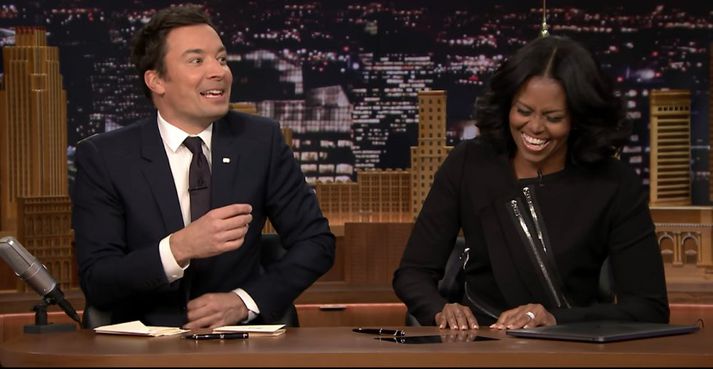 Það var hugljúf stund þegar Michelle Obama kom og kvaddi hjá Jimmy Fallon.