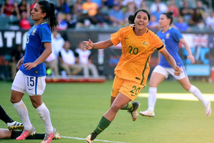 Samantha Kerr skorar og tryggir sér markaskóngstitilinn á mótinu.