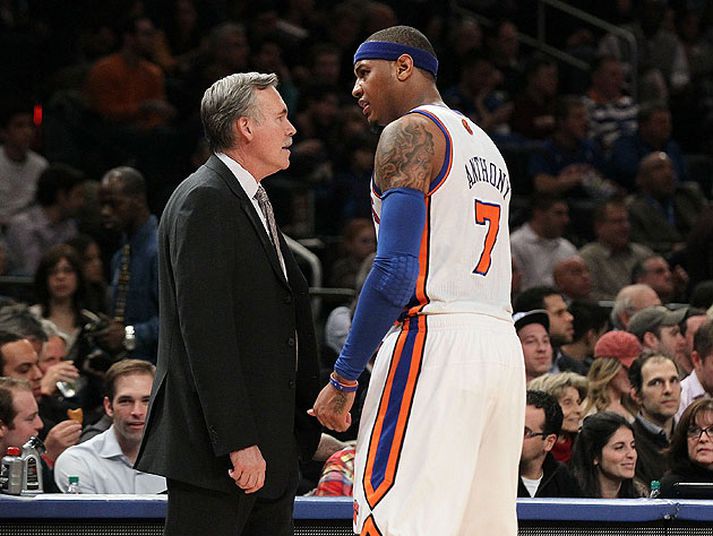 Mike D'Antoni og Carmelo Anthony voru ekki alveg að dansa sama dansinn í New York.