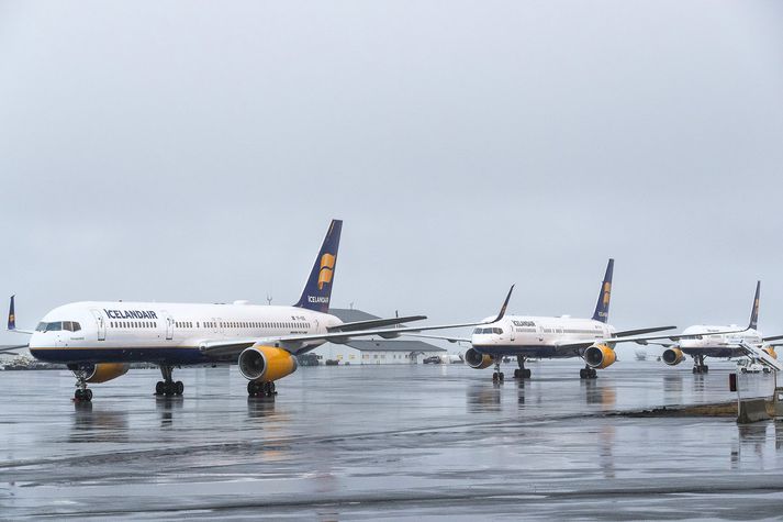 Þotum Icelandair var lagt einni af annarri í verkfalli flugvirkja fyrir jól.