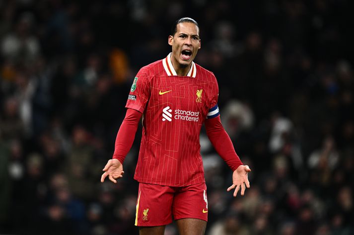 Virgil van Dijk var ekki sáttur með að leikmaður Tottenham slapp við sitt annað gula spjald.