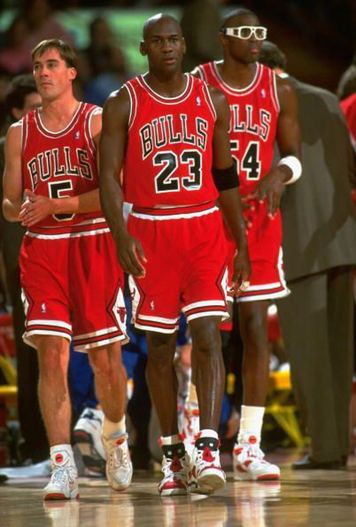 Horace Grant, hér lengst til hægri, ásamt Michael Jordan og John Paxson.