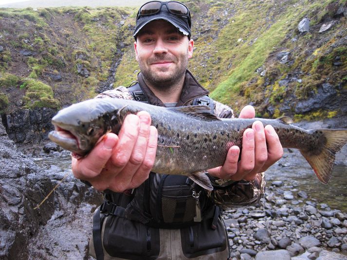 Helgi Þórhallsson veiddi þennan fjögurra punda lax í Svartafossi, efst í ánni.