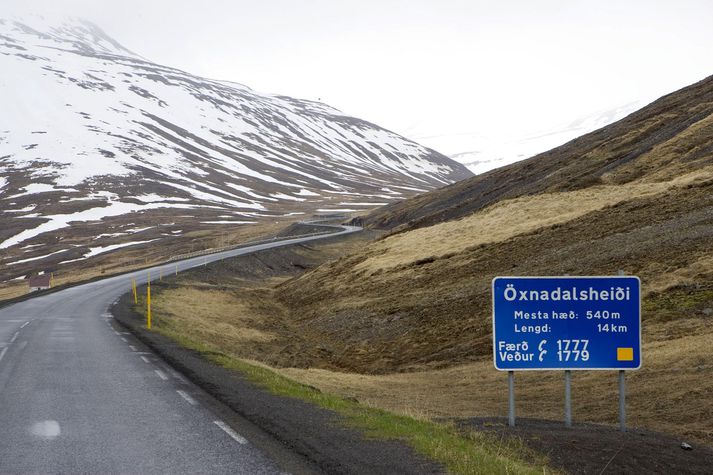 Það viðrar ekki svona vel á Öxnadalsheiði þessa stundina.