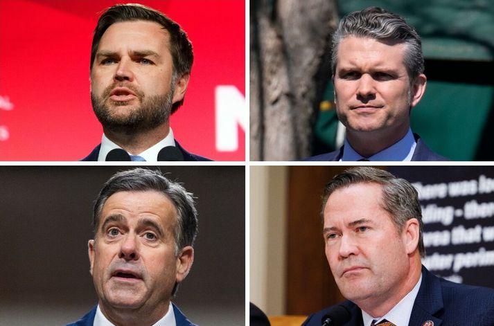 Efri röð: JD Vance varaforseti Bandaríkjanna og Pete Hegseth varnarmálaráðherra. Neðri röð: John Ratcliffe yfirmaður CIA og Mike Waltz þjóðaröryggisráðgjafi. 