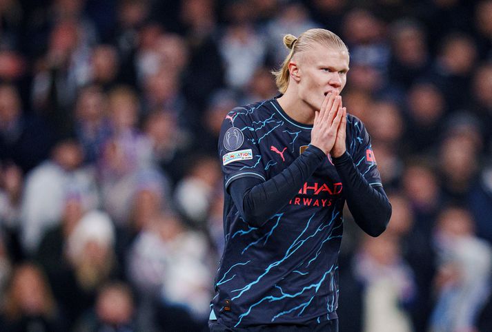 Erling Braut Haaland var ekki á skotskónum í leiknum á Parken í Kaupmannahöfn í gær.