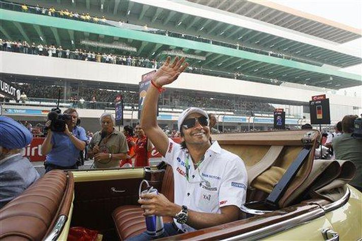 Narain Karthikeyan á Buddh brautinni í gær.