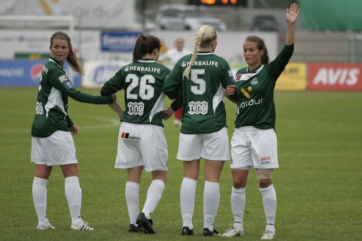 Sandra Sif Magnúsdóttir, lengst til vinstri og Fanndís Friðriksdóttir, lengst til hægri, voru báðar í sigurliði í lokaumferðinni.