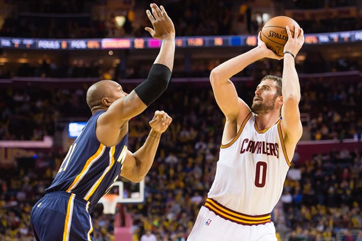 Kevin Love skoraði 28 stig í sigri Cleveland í nótt.