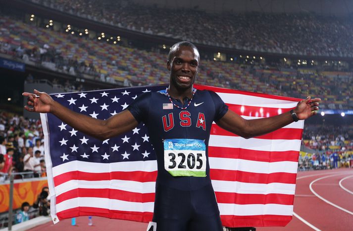 LaShawn Merritt fagnar gulli sínu í Peking 2008