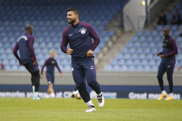 Sergio Agüero á Laugardalsvellinum í dag.