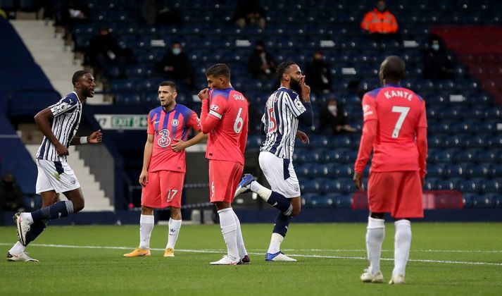 West Bromwich Albion v Chelsea - Premier League - The Hawthorns West Bromwich Albion's Kyle Bartley (2nd right) celebrates scoring his side's third goal of the game during the Premier League match at The Hawthorns, West Bromwich. (Photo by Nick Potts/PA Images via Getty Images)