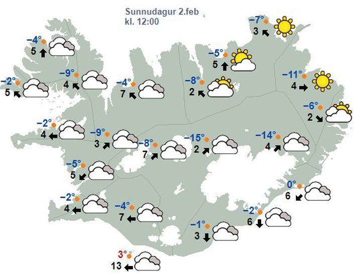 Kort Veðurstofunnar fyrir hádegi dagsins í dag.