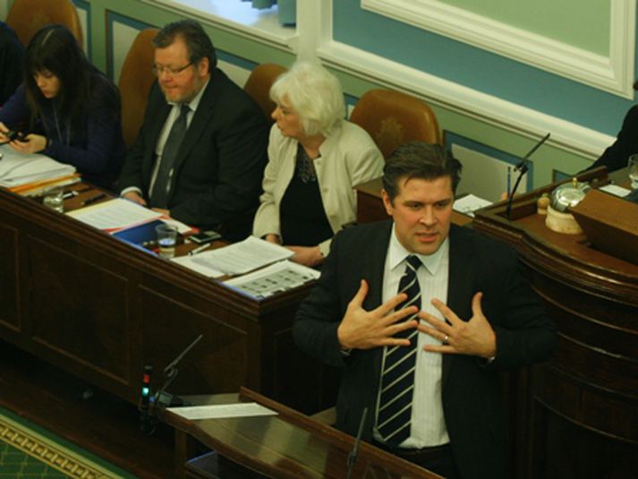 Bjarni Benediktsson, formaður Sjálfstæðisflokksins, í pontu.