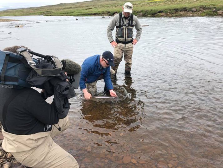 Við tökur á Sporðaköstum í fyrrasumar.