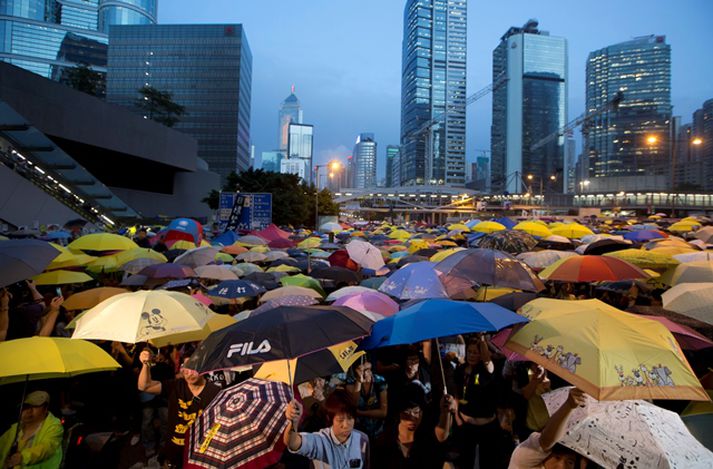 Regnhlífar eru tákn mótmælahreyfingarinnar í Hong Kong.