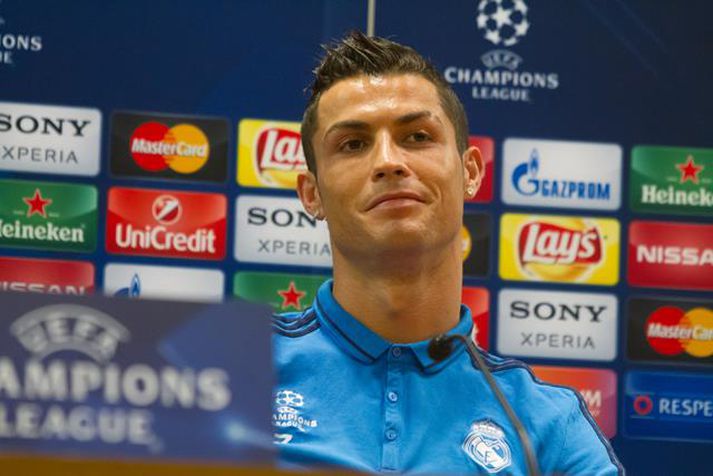 Ronaldo var ekki sáttur með spurningar blaðamanna í gær.
