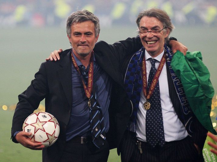 Moratti og Mourinho fagna sigri í Meistaradeildinni.