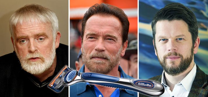 Skeggið hefur aldrei verið vinsælla á Vesturlöndum. Frá vinstri: Gylfi Arnbjörnsson, forseti ASÍ, Arnold Schwarzenegger leikari og Guðmundur Steingrímsson, þingmaður Bjartrar framtíðar.