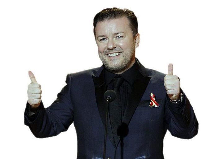 Veikur í baki Ricky Gervais tognaði í baki í ræktinni og er að eigin sögn ákaflega þjakaður og þjáður.