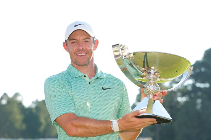 TOUR Championship - Final Round ATLANTA, GEORGIA - AUGUST 28: Rory McIlroy of Northern Ireland celebrates with the FedEx Cup after winning during the final round of the TOUR Championship at East Lake Golf Club on August 28, 2022 in Atlanta, Georgia. (Photo by Kevin C. Cox/Getty Images)