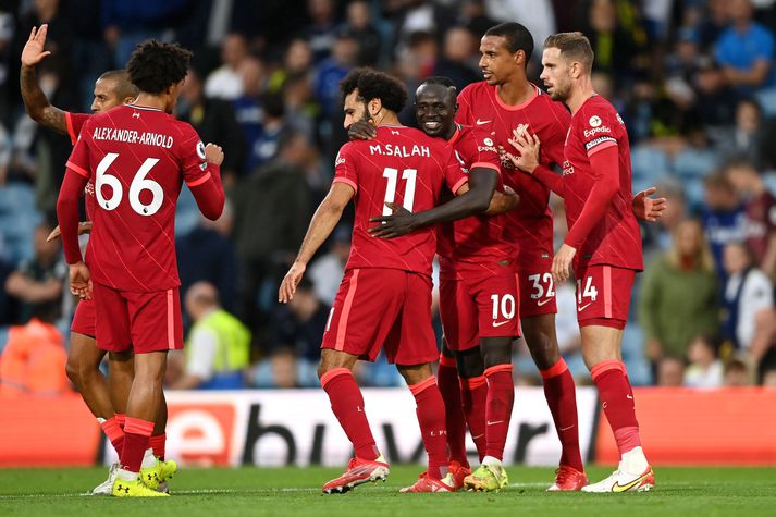 Leikmenn Liverpool fagna marki Salah í dag.