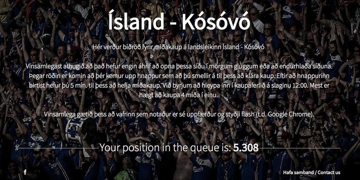 Þeir sem skella sér í röðina eftir miðum eftir klukkan 12:01 virðast eiga litla möguleika á að fá miða á stórleikinn í Laugardalnum.